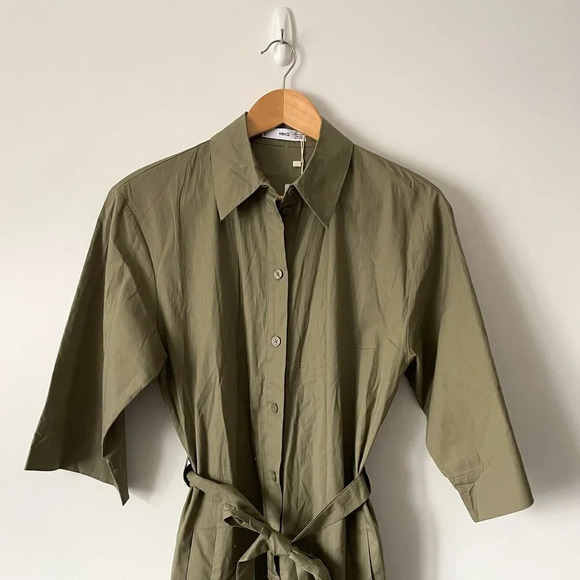 Mango Boilersuit Belted Tie Waist Jumpsuit Army Green Khaki Size XS NWT - Picture 5 of 10